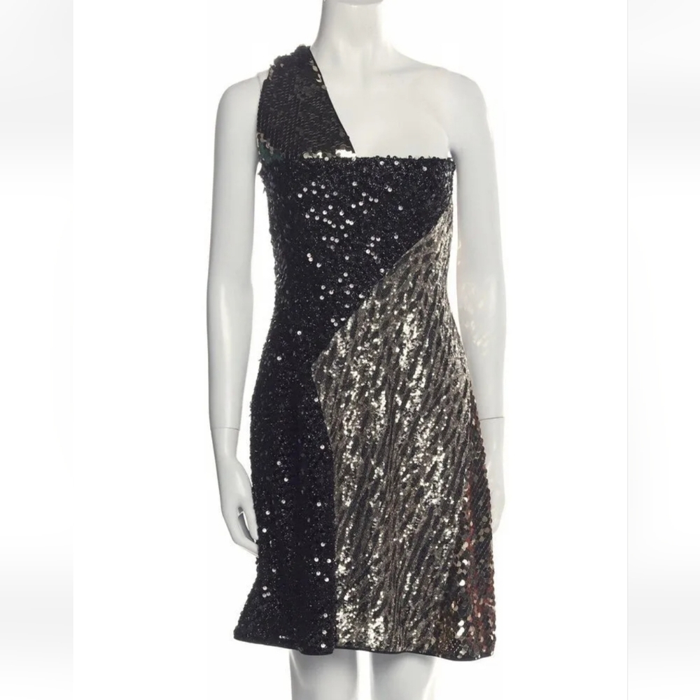 PAULE KA Women's Sheath Dress Spirkle Sequin Noir Gold Party Dress NWT Size 4